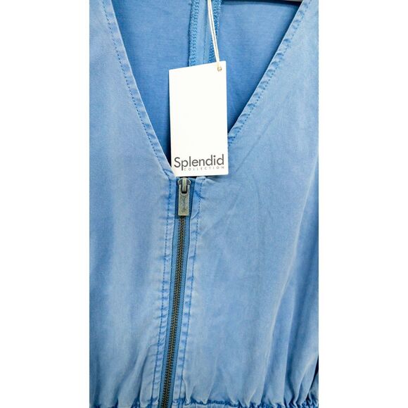 Splendid NWT Azure Blue Emerson Zip Front Casual Short Sleeve Utility Romper XS - Picture 13 of 16